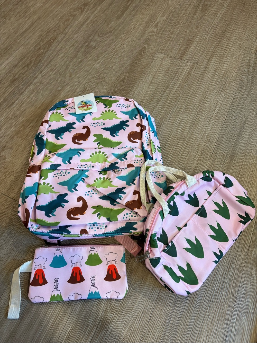 NWT - GiddyKat Kids Dinosaur 3pc Backpack Set Insulated Lunch Bag & Zip Pouch
